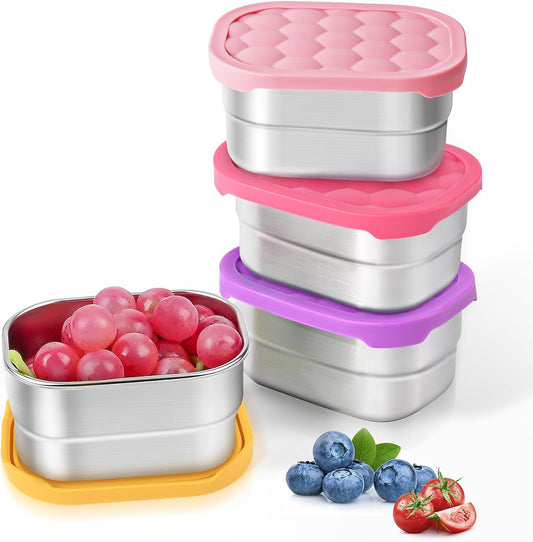 4Pack Small (1 CUP) 8oz Stainless Steel Snack Containers for Kids | Reusable Easy Open Toddler Snack Containers with Silicone Lids | Stackable Toddler Lunch Box for Daycare, School and Travel