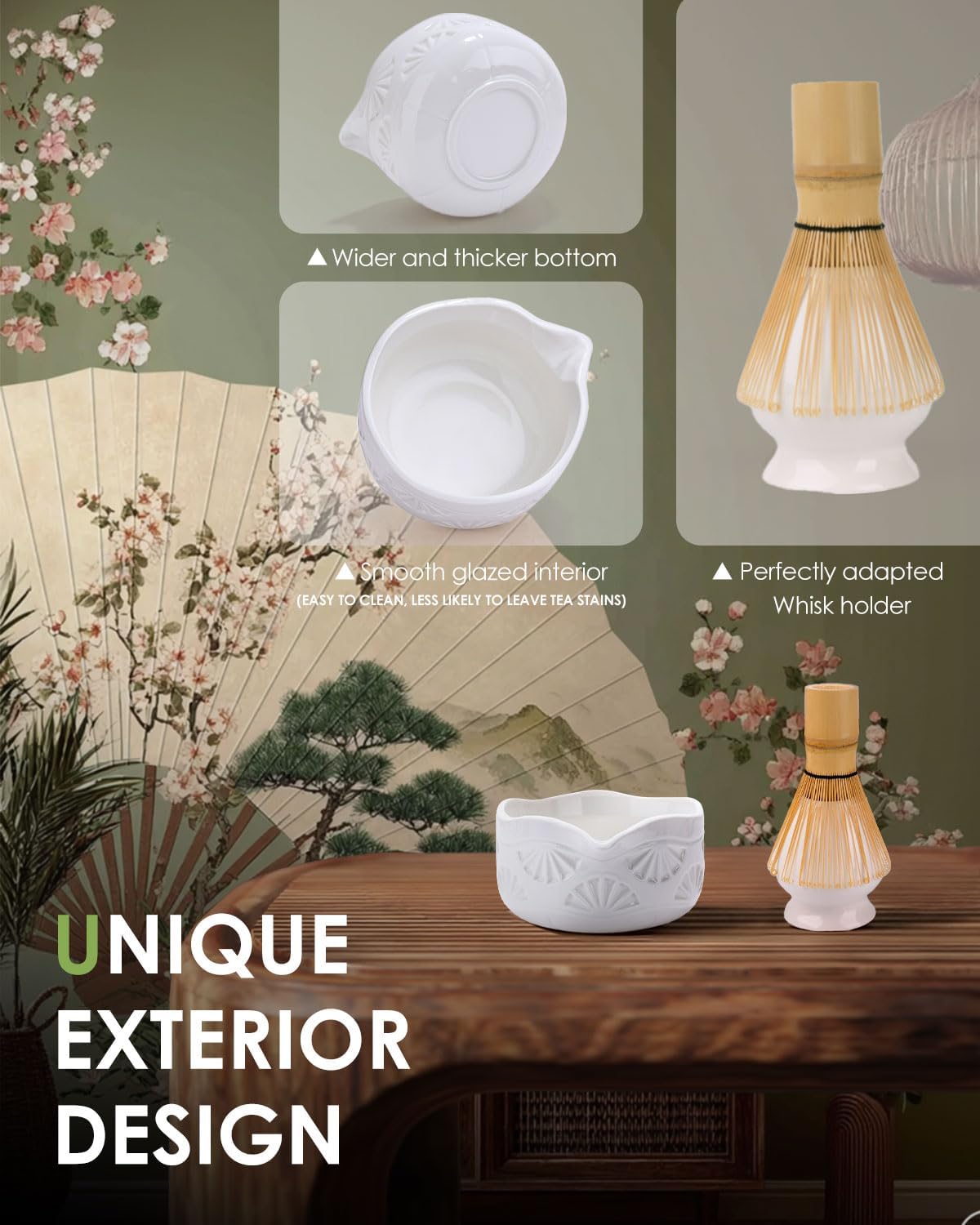 Matcha Whisk Set, Ceramic Matcha Set Includes Matcha Bowl with Spout, Matcha Whisk and Holder, Bamboo Scoop, Sifter and Tea Towel - 6 Pcs Matcha Kit Gift for Matcha Lovers (White)