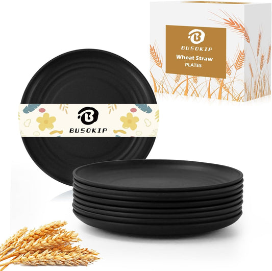 5.7 Inch Dessert Plates Set of 8, Unbreakable Wheat Straw Plate Appetizer Plates, Plastic Plates Reusable, Microwave & Dishwasher Safe Mini Plate for Kitchen (Black)