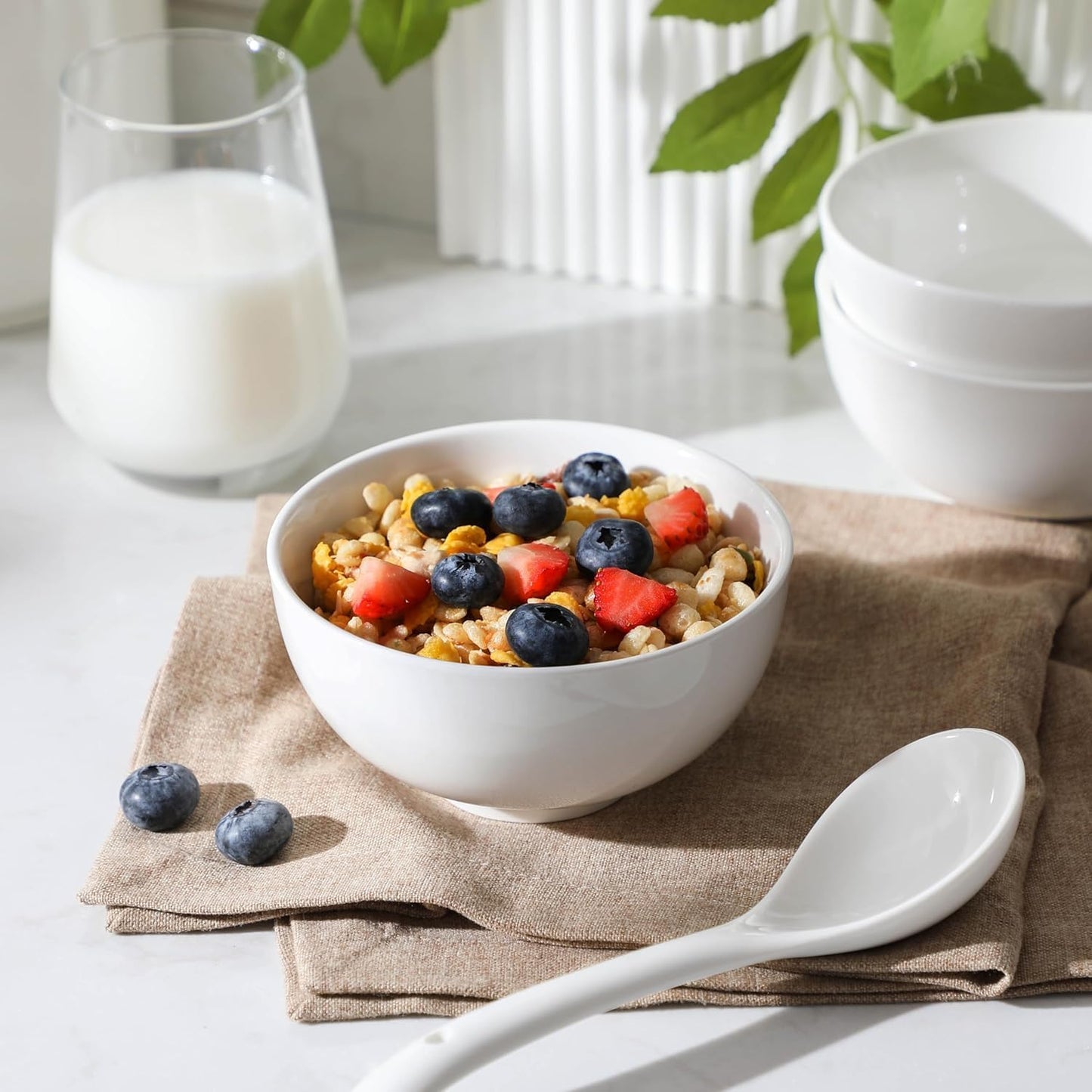 MALACASA Small White Ceramic Bowls Set of 8, 14 OZ Compact Dessert Bowls Rice Bowls Set, Ceramic Bowl for Ice Cream, Soup, Cereal, Side Dishes, Dishwasher & Microwave Safe