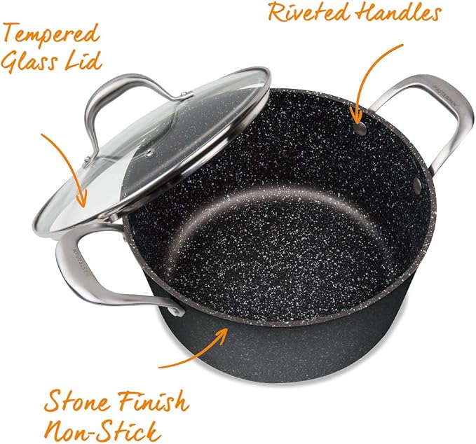 MasterPan 5QT Ultra Non-Stick Cast Aluminum Stock Pot with Glass Lid, 5 Quart, Granite Series