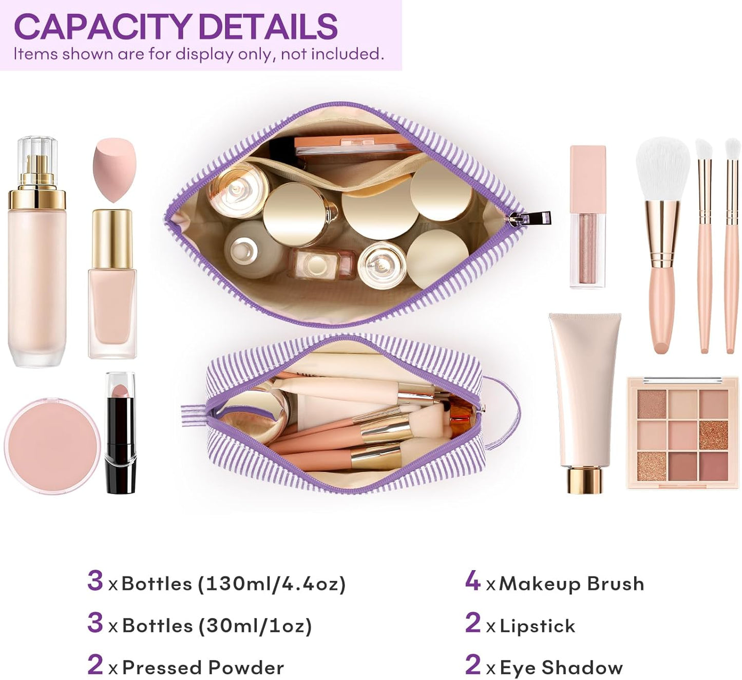 2 PCS Initial Makeup Bags for Women: Cosmetic Bag for Travel Toiletry - Birthday Gifts for 11 12 13 14 15 16 17 18 Years Old Girl Graduation Teacher Gift- Teen Girl Gifts Trendy Stuff - Purple T