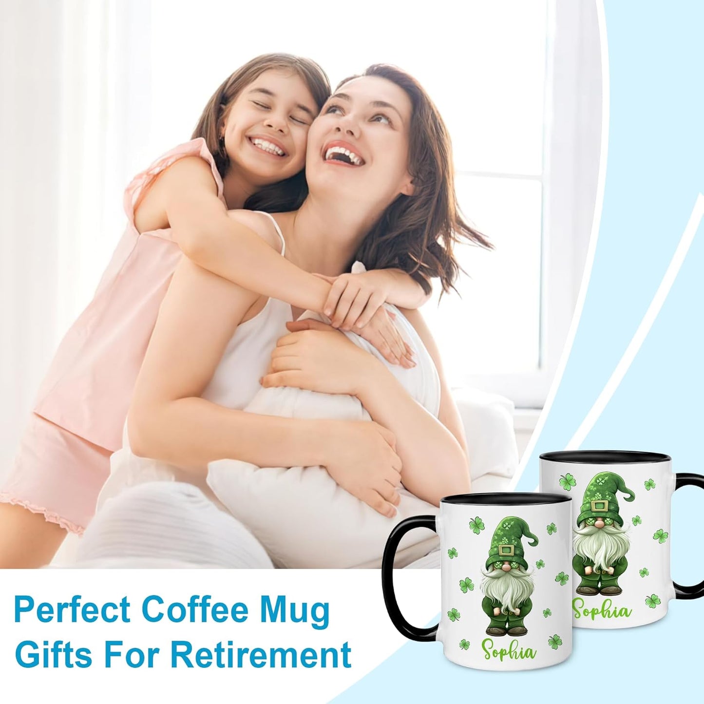 Hyturtle Personalized Gnome Mug - Cute Gnome Gift For Women - Lucky Gift For Gnome Lover - Gnome St. Patricks Day Decorations - Gnome Gifts - Custom Name Coffee Cup Ceramic Mug 11oz 15oz