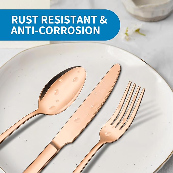 20 Piece Matte Copper Silverware Set, ENLOY Rose Gold Stainless Steel Flatware Cutlery Set for 4, Kitchen Utensil Set Service for 4, Include Knife Fork Spoon, Mirror Polished, Dishwasher Safe