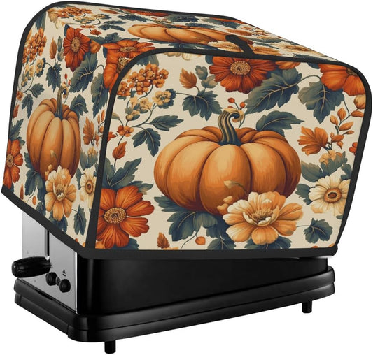 2 Slice Autumn Toaster Cover,Thanksgiving Pumpkin Fall Boho Floral Small Kitchen Appliance Bread Machine Cover with Pockets,Dust & Fingerprint Protection