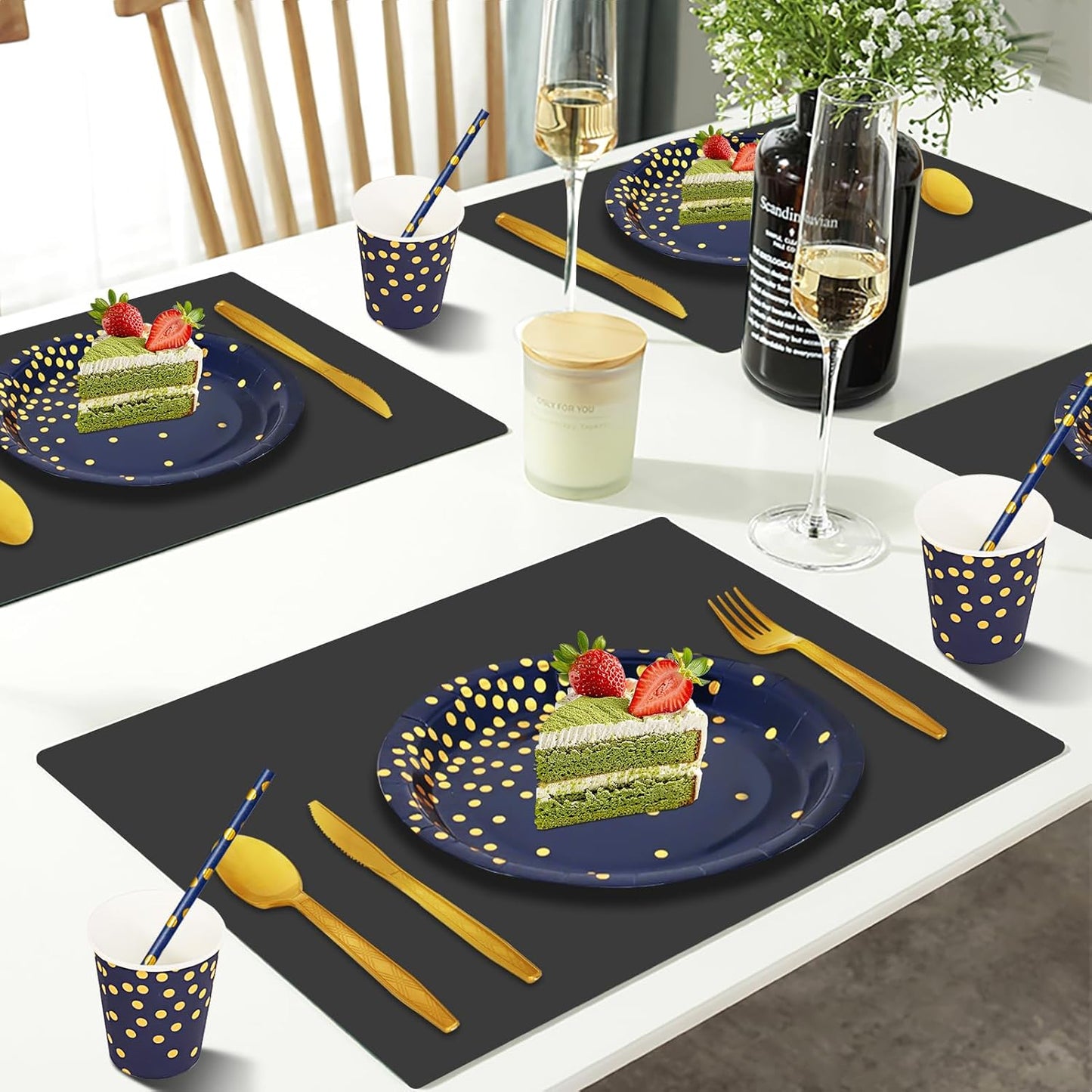 Paper Plates and Napkins Set, 193 Pieces Navy Blue Gold Party Supplies Includes Paper Plates Cups Napkins Straws and Cutlery for Birthday Wedding Holidays Parties Decorations-24 Guests