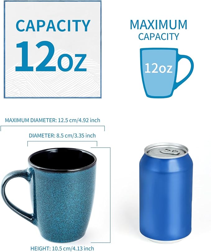 SEDEME Brown 12oz Rustic Ceramic Mugs (4 Pack) - Handle Coffee Mugs for Hot Drinks