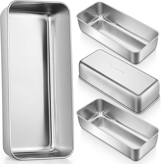 P&P CHEF Loaf Pans for Baking Bread, 12 x 5 Inch Large Stainless Steel Bread Loaf Pan Tins for Homemade Meatloaf Cake Brownies, Healthy & Sturdy, Oven & Dishwasher Safe, 4Pcs