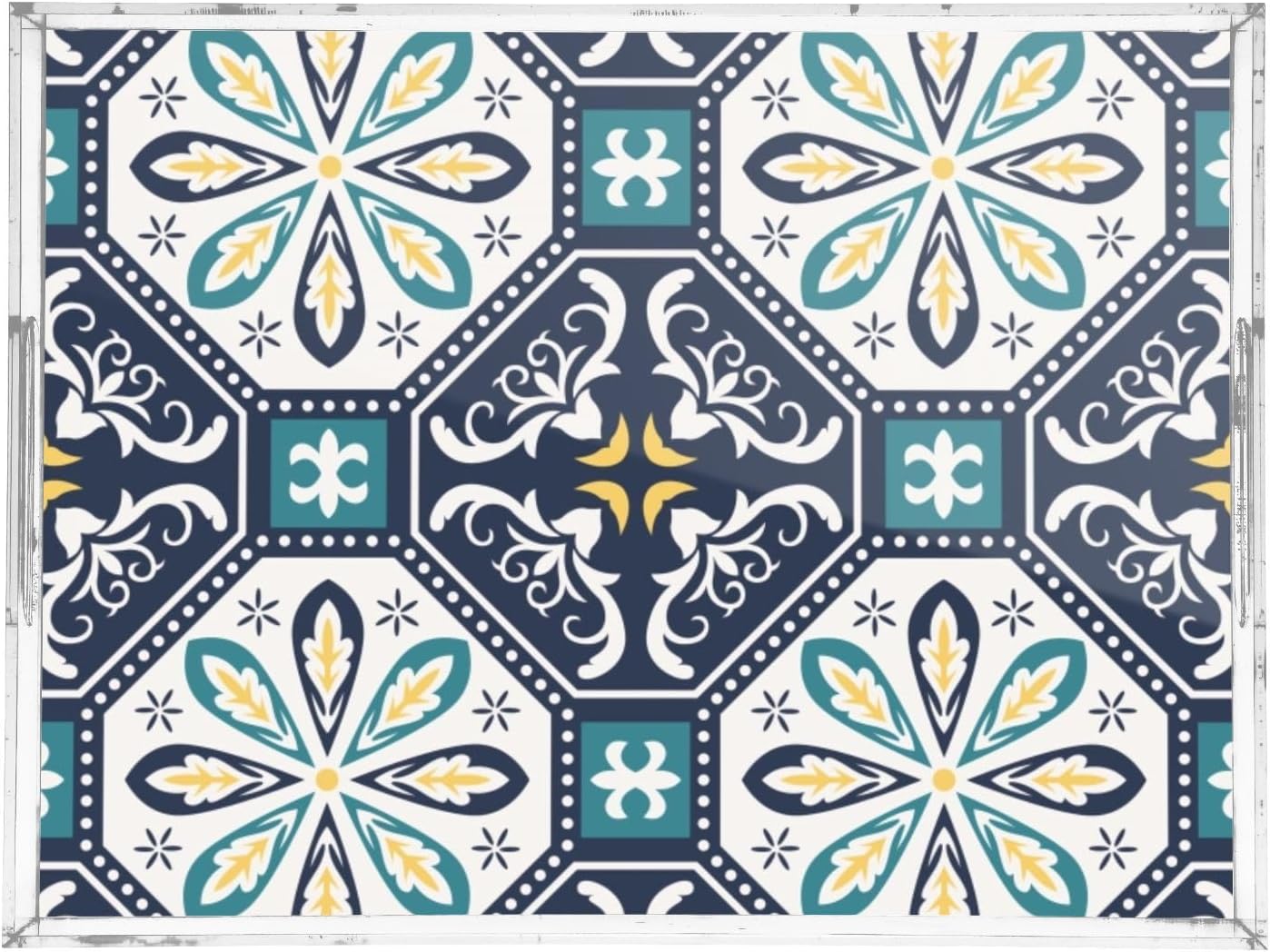 Acrylic Serving Tray with Handles Spill Proof Kitchen Storage Tray Clear Decorative Tray Makeup Drawer Organizer Storage Tray for Bathroom Living Room Ottoman 15.7x11.8Inches