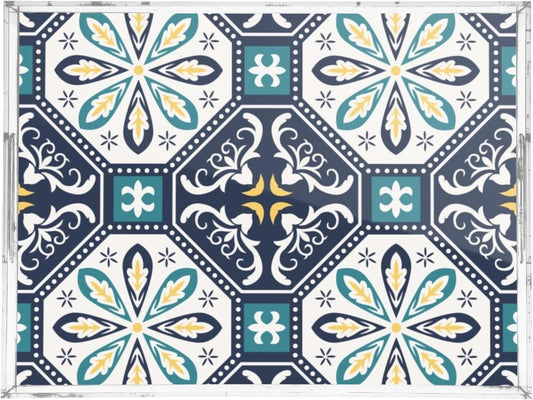 Acrylic Serving Tray with Handles Spill Proof Kitchen Storage Tray Clear Decorative Tray Makeup Drawer Organizer Storage Tray for Bathroom Living Room Ottoman 15.7x11.8Inches