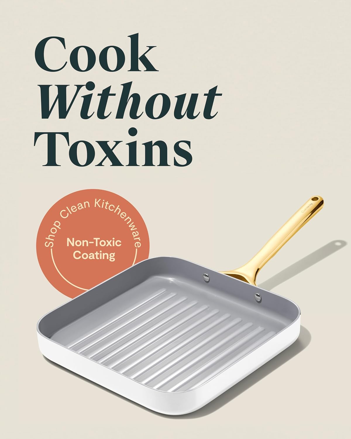 Caraway Square Grill Pan - 11” Grill Pan - Non-Stick Ceramic Coated - Non Toxic, PTFE & PFOA Free - Oven Safe & Compatible with All Stovetops - White