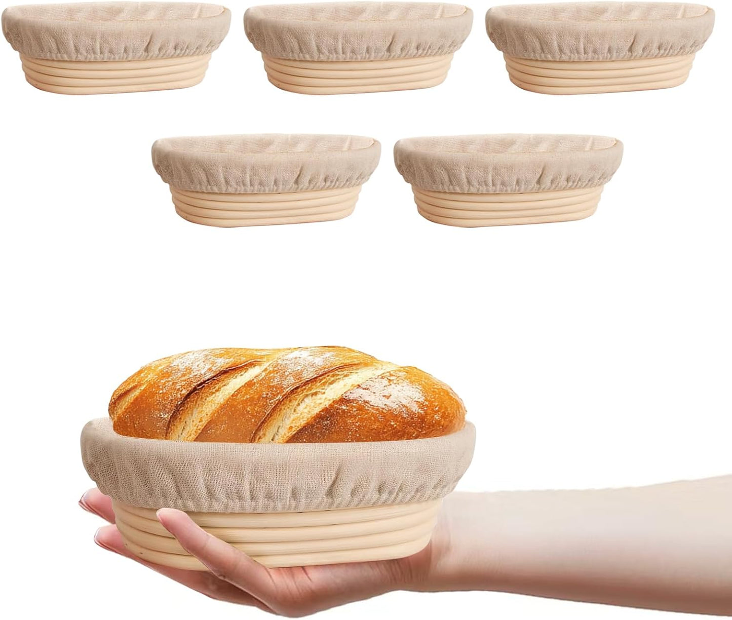 6 inch Oval Mini Banneton Bread Proofing Basket Small Sourdough Bread Baking Supplies Set of 5 Sourdough Starter Kit Baking Gifts