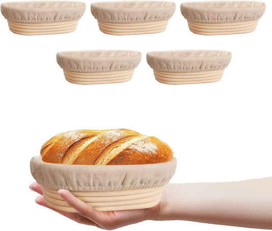 6 inch Oval Mini Banneton Bread Proofing Basket Small Sourdough Bread Baking Supplies Set of 5 Sourdough Starter Kit Baking Gifts