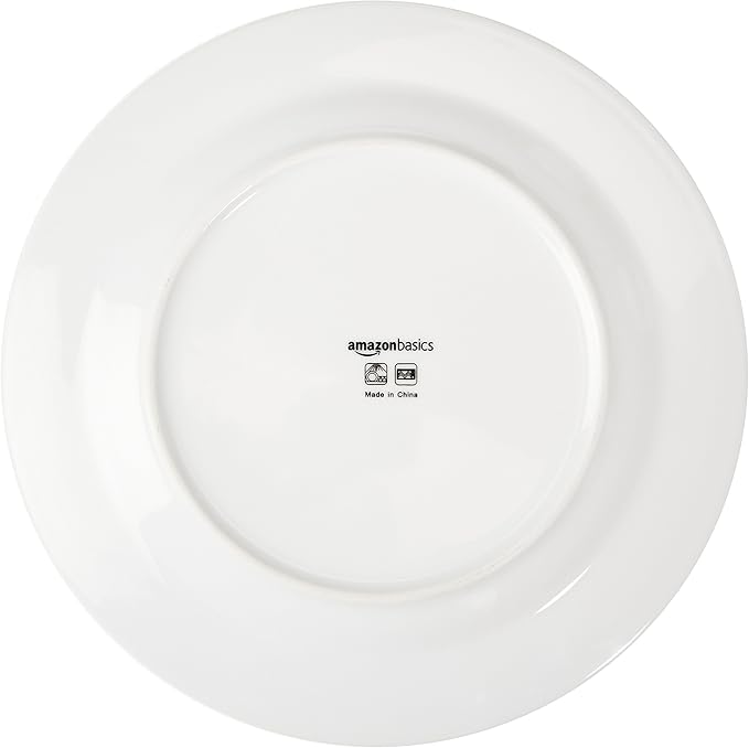 Amazon Basics 16-Piece Cafe Stripe Kitchen Dinnerware Set, Plates, Bowls, Mugs, Service for 4, Blue