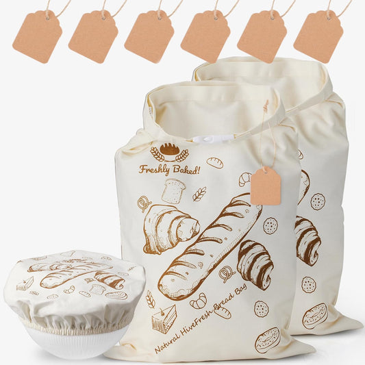 2 Pack Beeswax Bread Bags Reusable Sourdough - for Homemade Removable Wax Liner Large Washable Cotton Linen Food Storage, Plastic Free Eco Friendly Compostable, Bento & Camping Ready XL 17x13 Inch