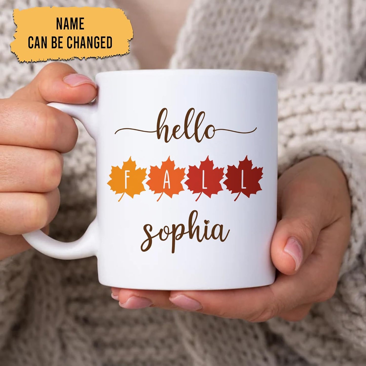 Hyturtle Personalized Fall Autumn Mug Gifts - Hello Fall - Custom Name Coffee Cup Ceramic Mug 11oz 15oz - Autumn Gifts - Fall Thanksgiving Decor Gift - Birthday Christmas