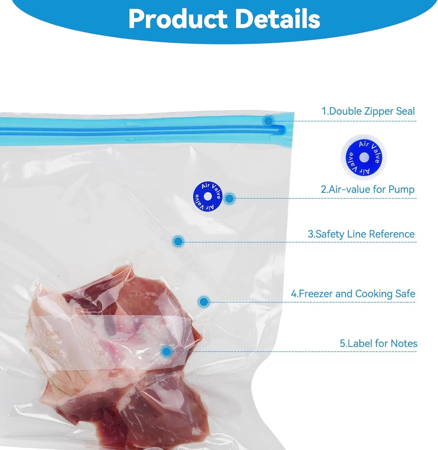 O2frepak 15 Pack Reusable Sous Vide Bags,BPA-Free Vacuum Seal Bags of 3 Sizes with Pump and 2 Seal Clips for Sous Vide Cooking and Food Storage