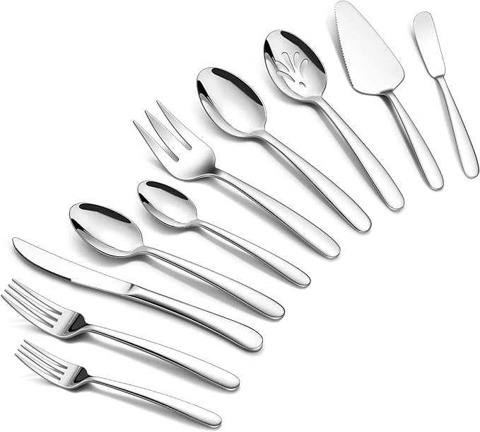 Onader 65 Piece Heavy Duty Silverware Set with Serving Utensils, Stainless Steel Flatware Cutlery Set for 12