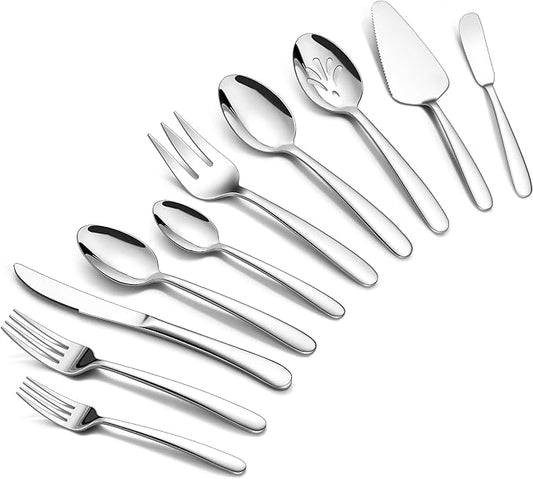 Onader 65 Piece Heavy Duty Silverware Set with Serving Utensils, Stainless Steel Flatware Cutlery Set for 12