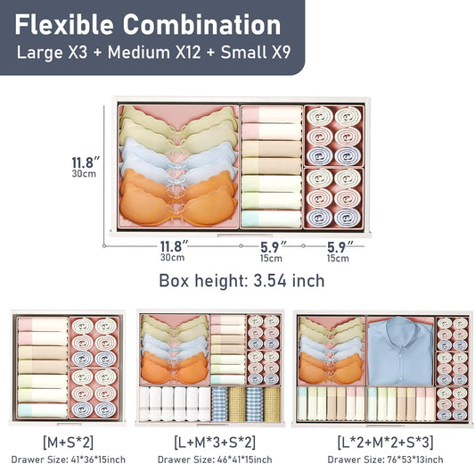 DIMJ Drawer Organizer Clothes Storage - 24 Pack Baby Dresser Organizer for Nursery, Foldable Closet Drawer Organizer Bins for Bedroom Organization, Fabric Storage Dividers for Socks, Underwears, Bras