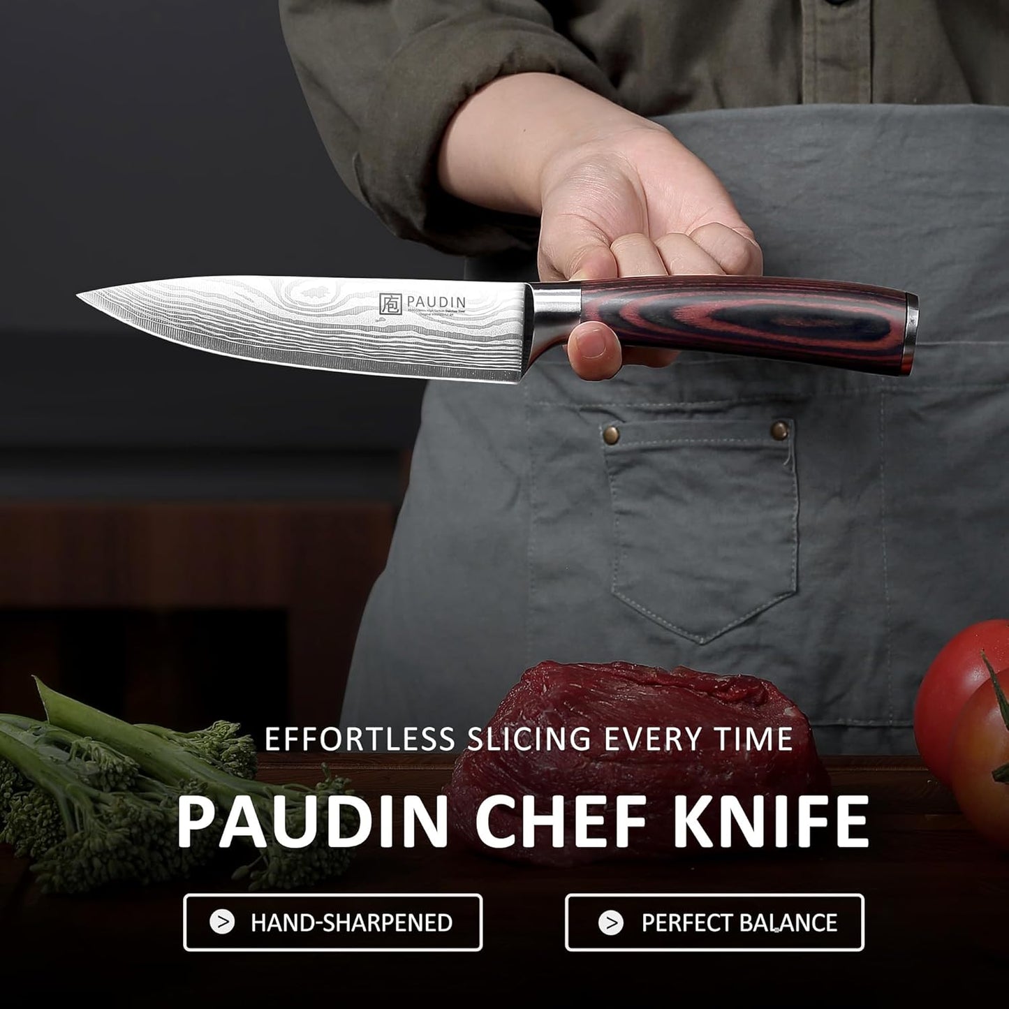 PAUDIN Chef Knife, 6 Inch Sharp Kitchen Knife, High Carbon Stainless Steel Utility Knives with Ergonomic Handle, Small Knifes for Home and Restaurant