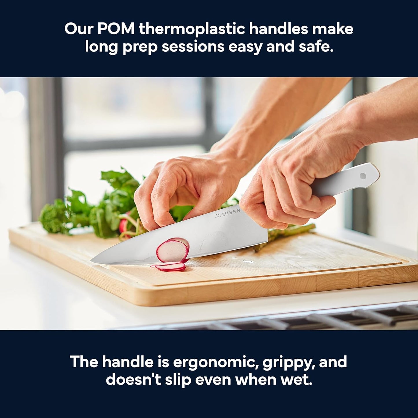 Misen 8" Chef Knife – High Carbon Japanese AUS-10 Stainless Steel – Hybrid German & Japanese Blade – Precision Kitchen Knife for Professionals & Home Cooks – Ultimate Cutting Performance - White