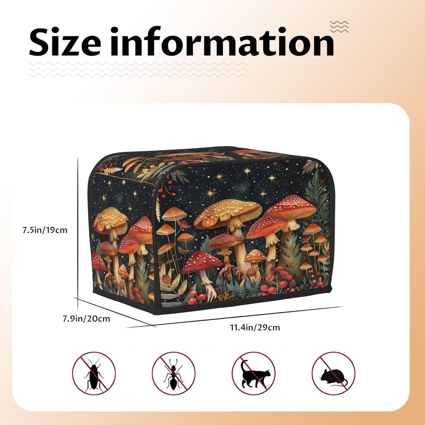 Toaster Cover 2 Slice Mushroom Forest Vintage Kitchen Small Appliance Covers with Pockets Dust and Fingerprint Protection