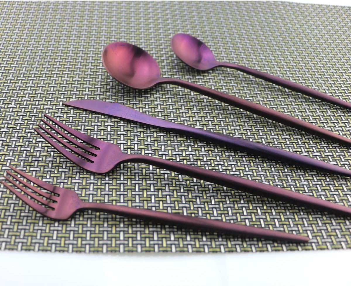 Flatware Set for 4, Luxury 20 Pieces Purple Plated Copper Color 18/10 Stainless Steel Silverware Flatware Sets Spoons Knives and Forks Set, Service for 4
