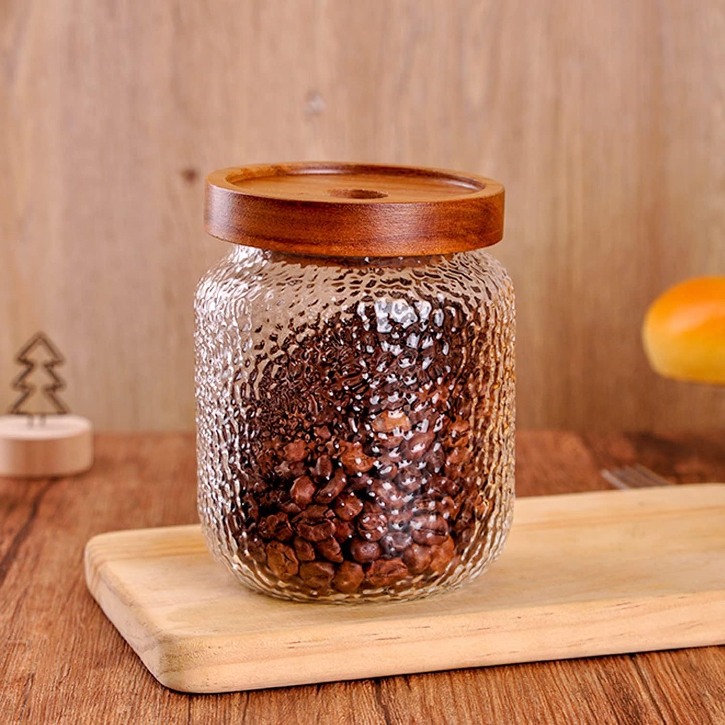 WHJY Glass Storage Container with Lid, Airtight Glass Jars, Farmhouse Tea Canister, Dog Treat Jar for Pet, Irregularity Texture Glass Candy Cookies Coffee Canister Jar Bath salt Container - 17oz