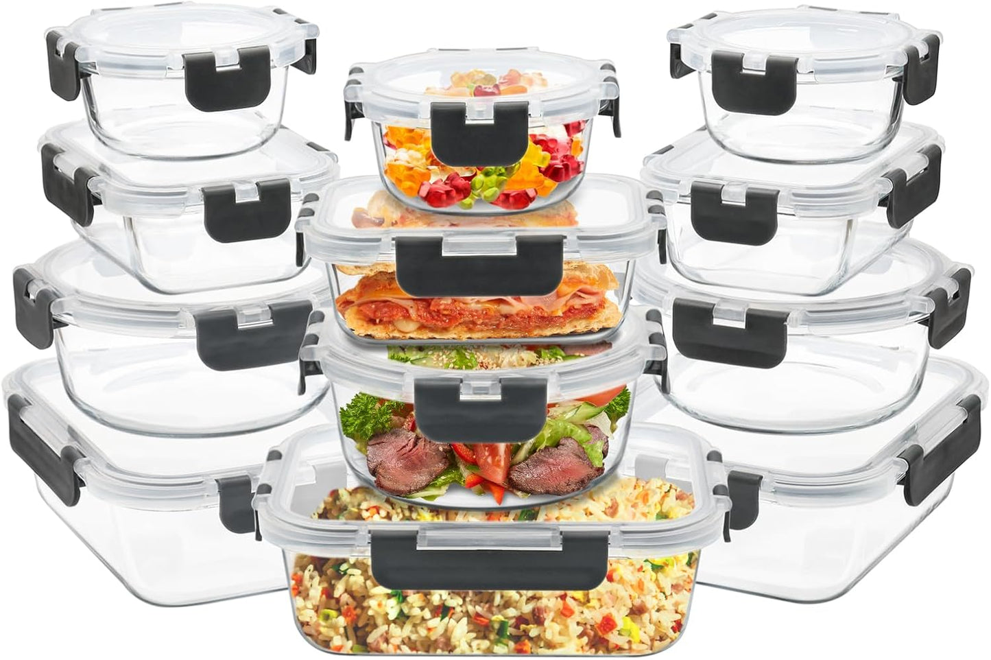 12 Pack Glass Food Storage Containers with Airtight Lids for Meal Prep, Leftover, BPA-Free, Leak-Proof, Freezer to Microwave Safe (12 Lids & 12 Containers)