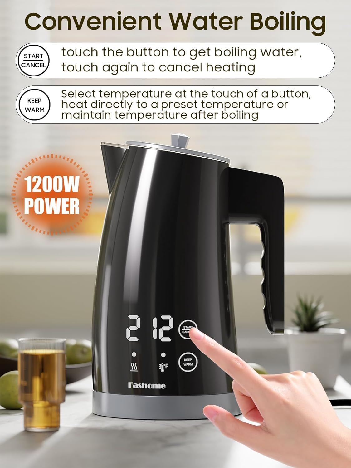 Electric Kettle with 5-Temperature Control,1.25L Cordless,Penguin Shape Design,1200W with Keep Warm and Auto Shut-Off,Perfect for Tea,Coffee & Kitchen(Dark Gray)