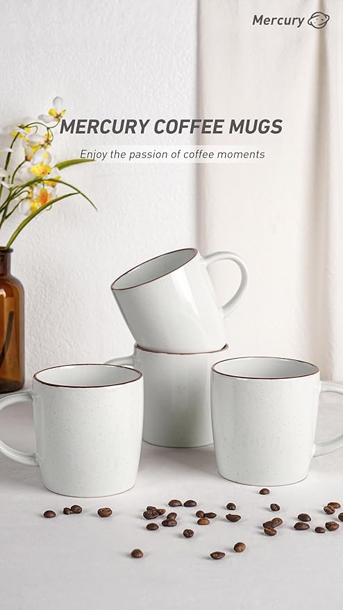 famiware Mercury Coffee Mugs 13 oz, Coffee Mugs Set of 6 with Handle, Cups for Latte, Hot Tea, Cappuccino, Mocha, Cocoa, White