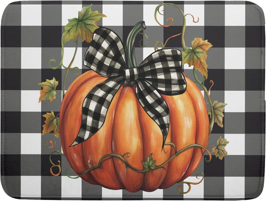 Autumn Pumpkin Drying Mats for Kitchen Counter 16×18 Inch Maple Leaves Dish Drying Rack Washable Absorbent Fall Drying Mat Thanksgiving Harvest Kitchen Accessories Mat Drainer Pad for Coffee Bar