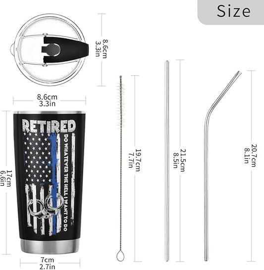 Retired Police Officer Tumbler - The Legend Has Retired American Flag Blue Line Retirement Gift for Men Dad - Stainless Steel Travel Mug 20oz