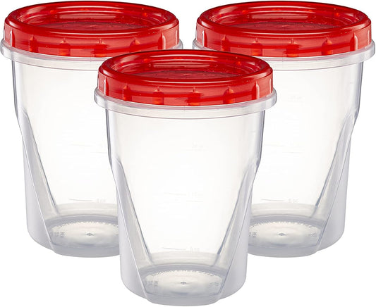 (32 Ounce 10 Pack) Twist cap Containers Clear Bottom With Red Top Screw on Lids Twist Top Food Storage Freezer Containers