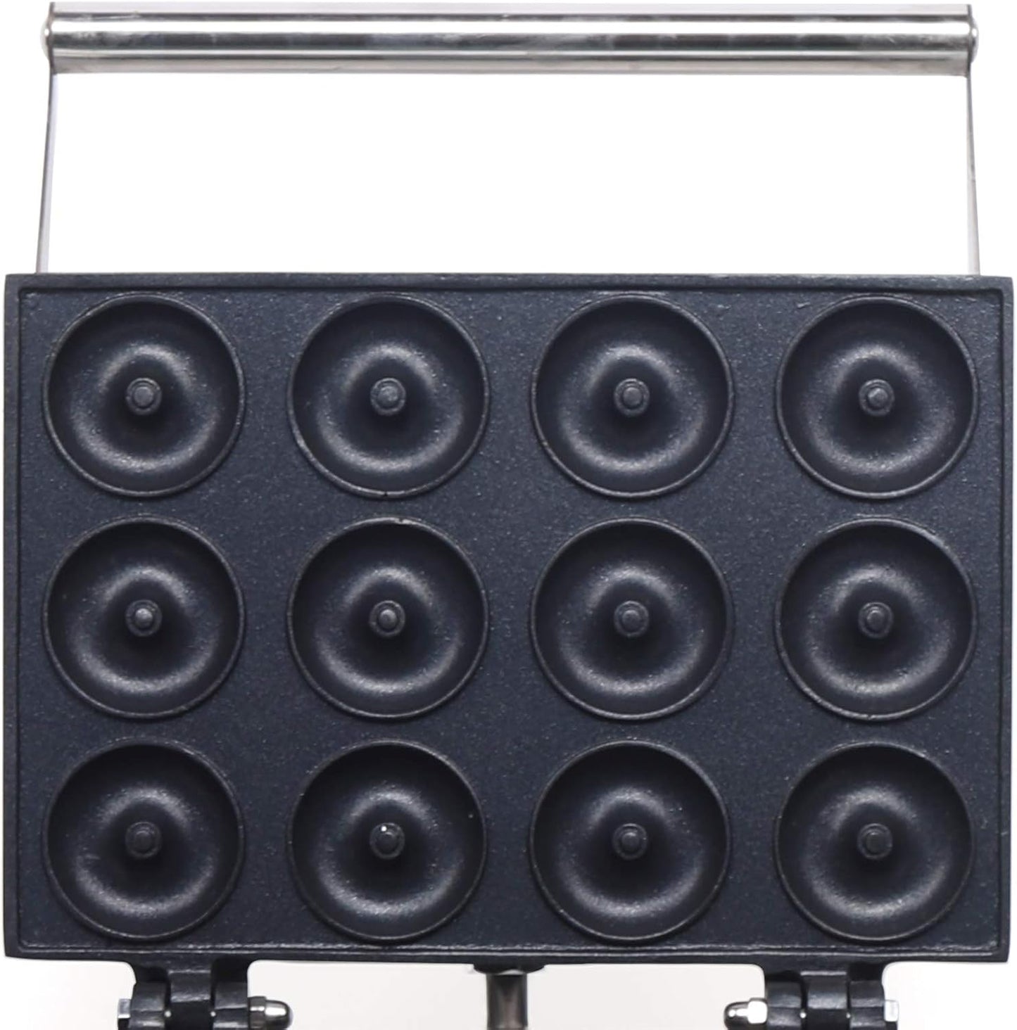 1.96 INCH 12 PCS Mini Doughnut Maker Commercial Waffle Maker Machine Electric Nonstick Round Waffle Maker 1500W 110V Round Doughnut Waffle Machine Great Choice for Bakery, Restaurant Silver and Black