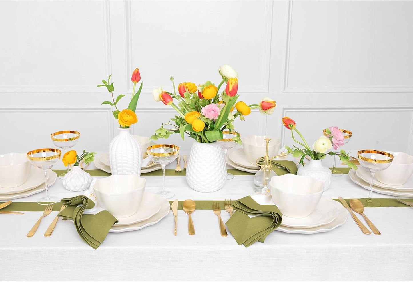 Solino Home Linen Table Runner 108 Inches Long - 100% Pure Linen Avocado and White Dining Table Runner 14 x 108 Inch for Fall, Autumn, Thanksgiving - Contempo