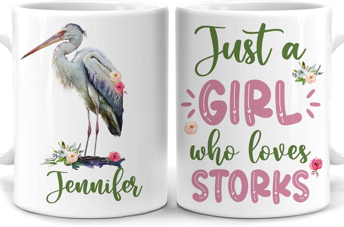 Hyturtle Personalized Gifts Stork Lover - Just A Girl Who Loves Storks Custom Name Ceramic Coffee Mug Cup 11oz - Idea Cute Animal Lover Gifts For Women, Girl Daughter On Birthday, Christmas