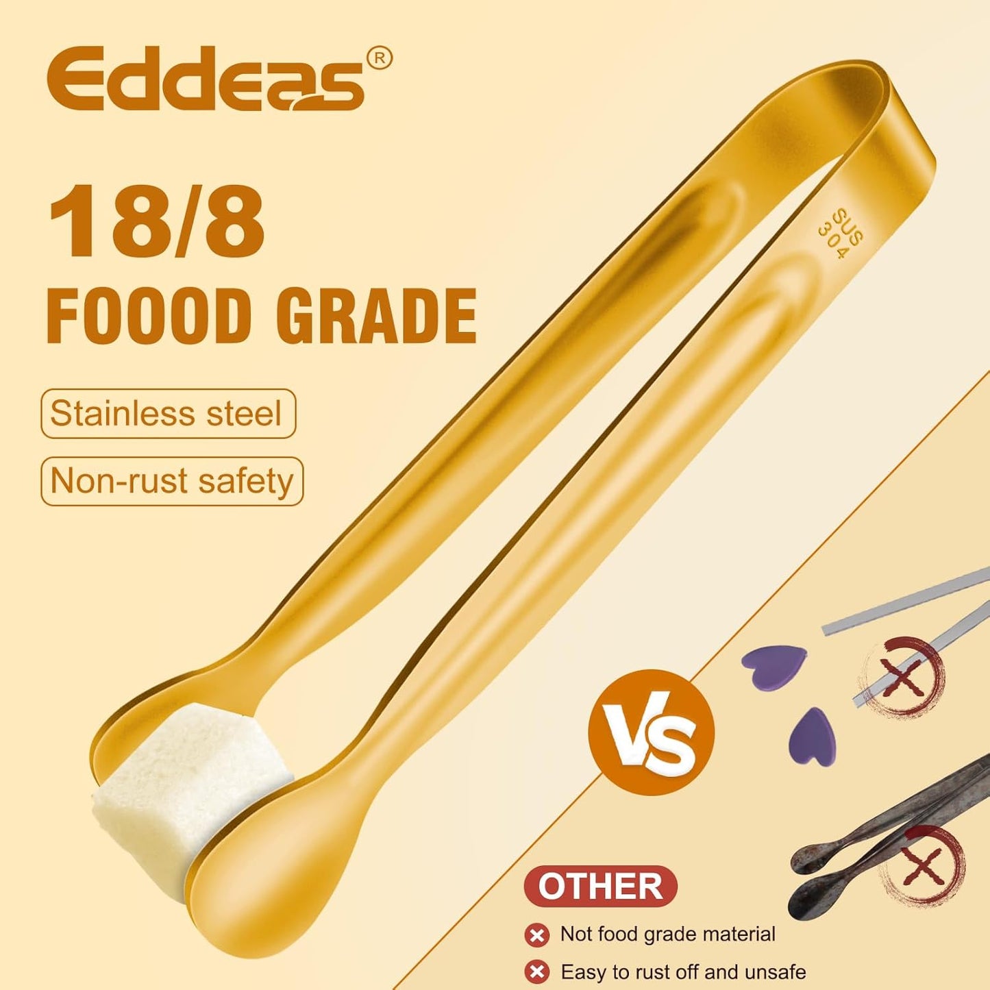 12PCS Mini Tongs For Serving, 2 Sizes 6 & 4 Inch Ice Tongs Mini Gold Sugar Stainless Steel Tong, Small Kitchen Tiny Food Tongs for Appetizers,Tea Party, Coffee Bar,Desserts & Ice Bucket