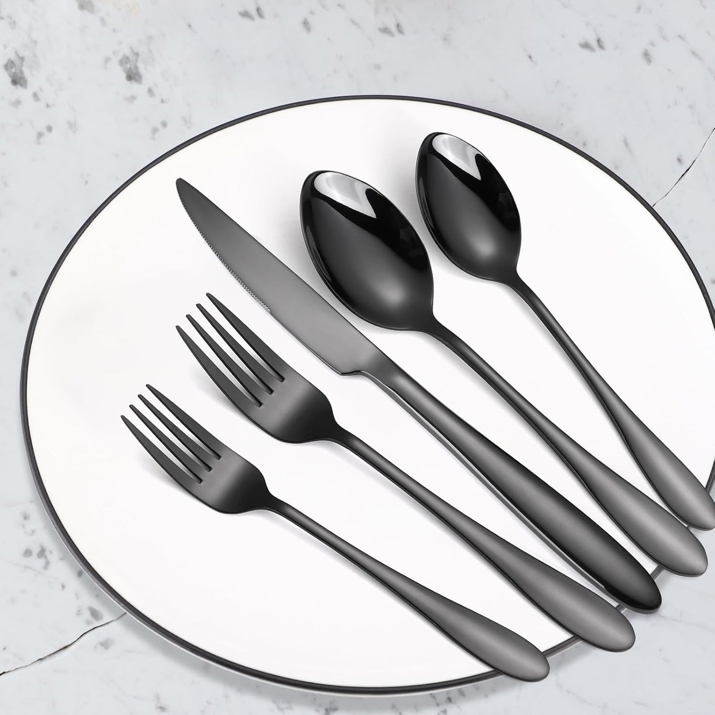 Black Silverware Set for 8 Stainless Steel Flatware include Spoon Fork Knife Heavy Cutlery 40 Pieces for Restaurant Parties and Everyday Kitchen Utensils