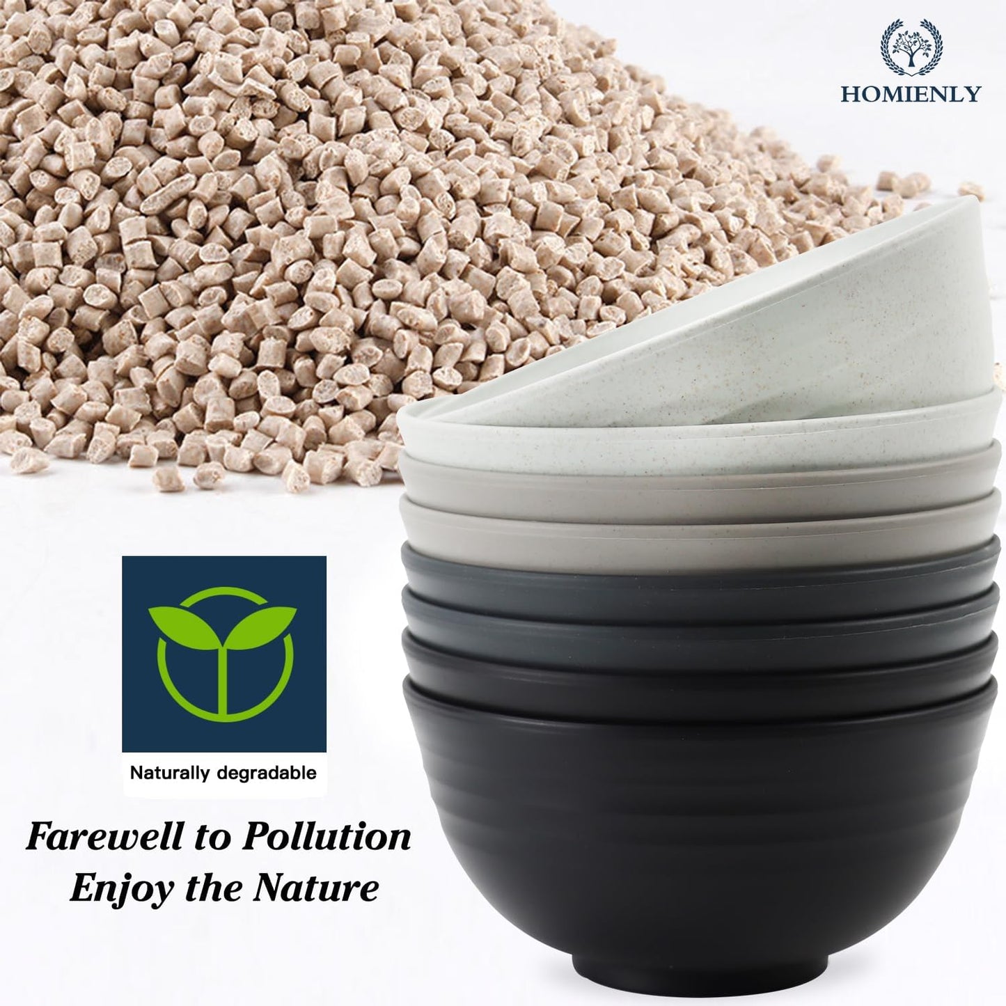 Homienly Cereal Bowl Set, Wheat Straw Fiber Unbreakable Lightweight Bowls Set (Grey Stone, 26 OZ)