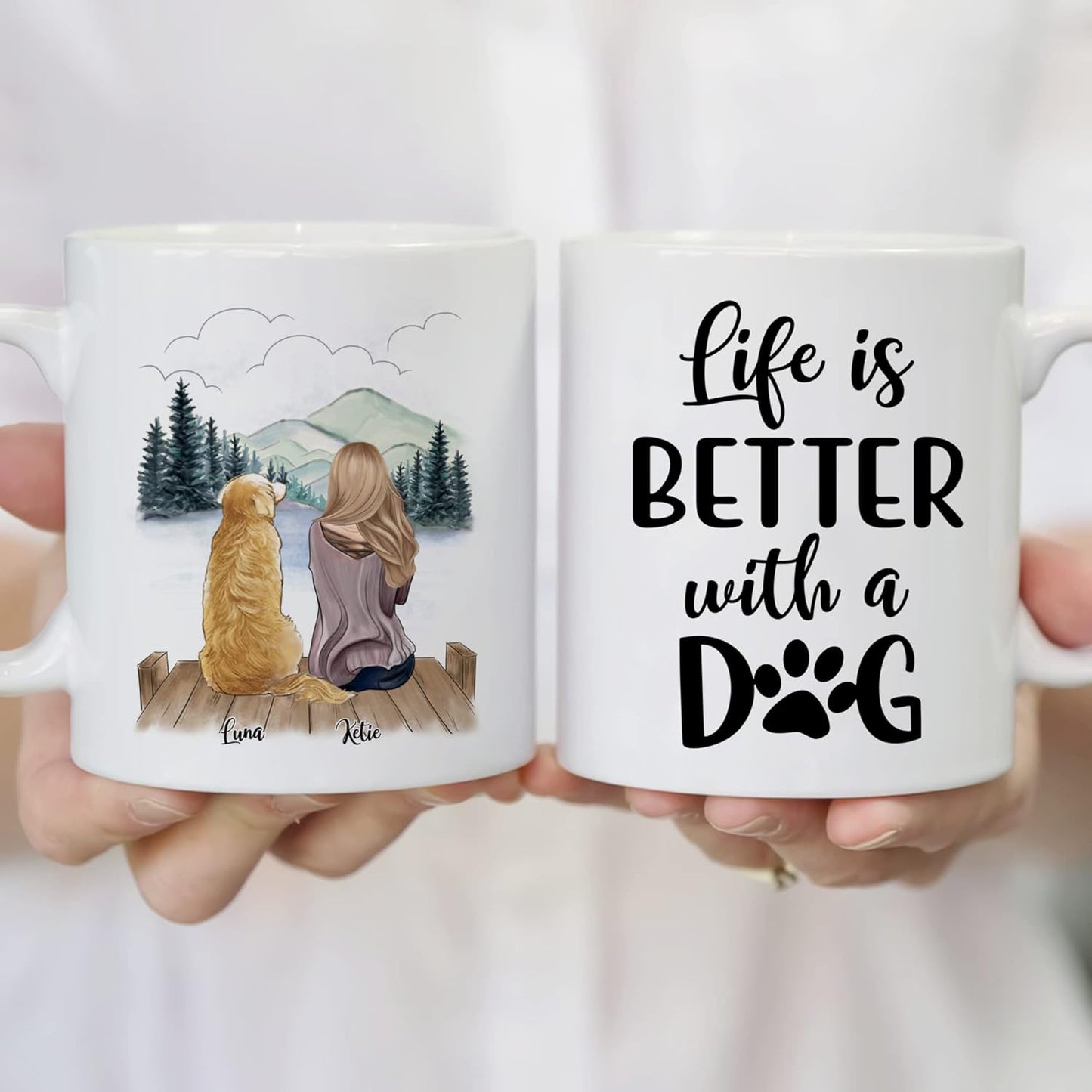 Gossby Personalized Dog Mug - Life is Better with a Dog (Girl - Dog) - 11oz, 15oz Custom Dog Coffee Mug for Dog Lover - White, Two-tone Dog Mom Mug for Women - Personalized Dog Gifts for Dog Lovers