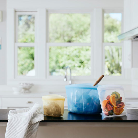 Stasher Premium Silicone Reusable Food Storage Bowl, Blue, Microwave, Sous Vide, Dishwasher, Oven and Freezer Safe, BPA Free, Leak-free, Eco-friendly, 8-Cup Bowl