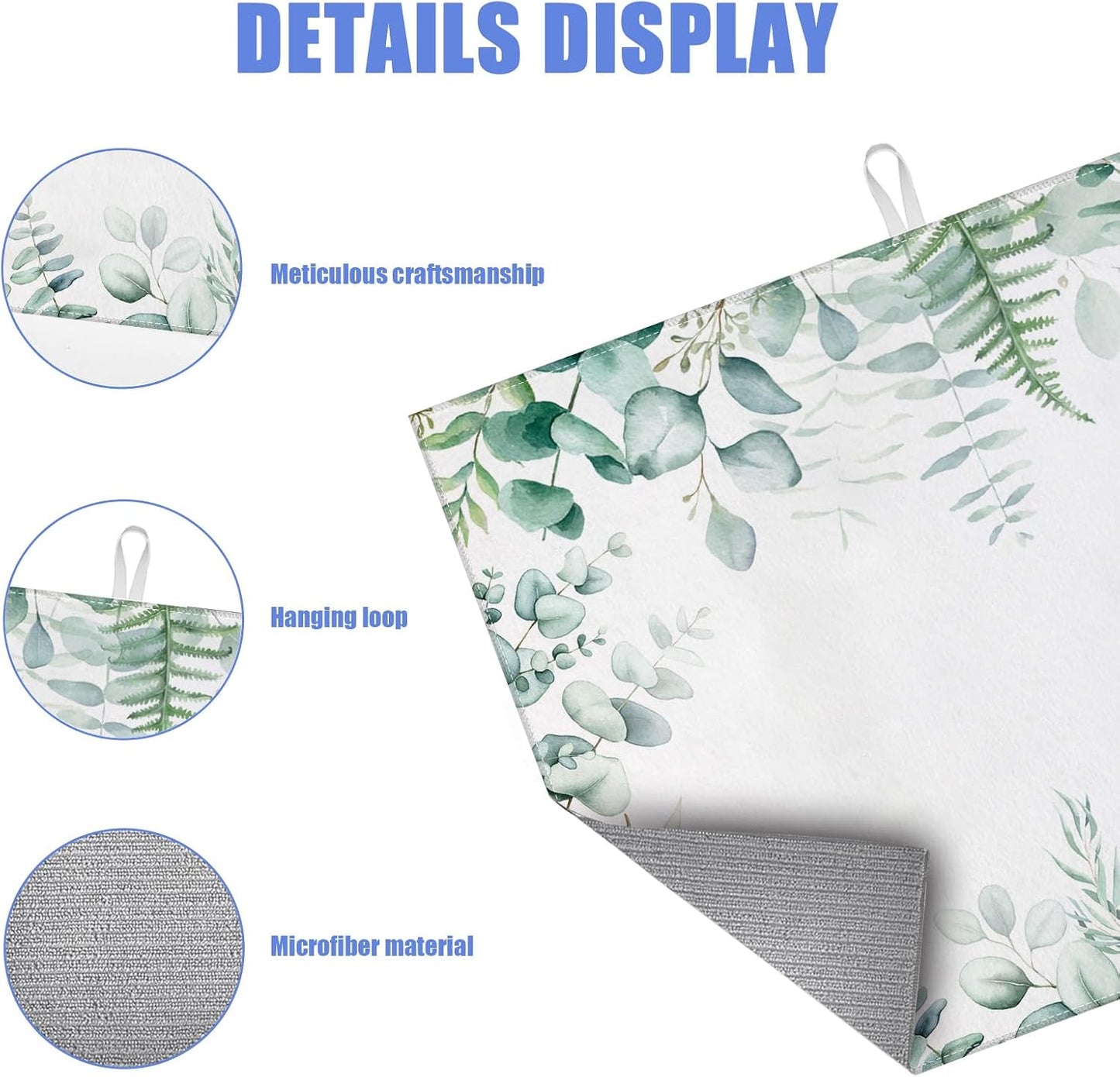 Sage Eucalyptus Dish Drying Mat for Kitchen Counter Spring Summer Drying Pad Absorbent Reversible Dish Drainer Rack Mats Draining Pad 18"x24"Inch