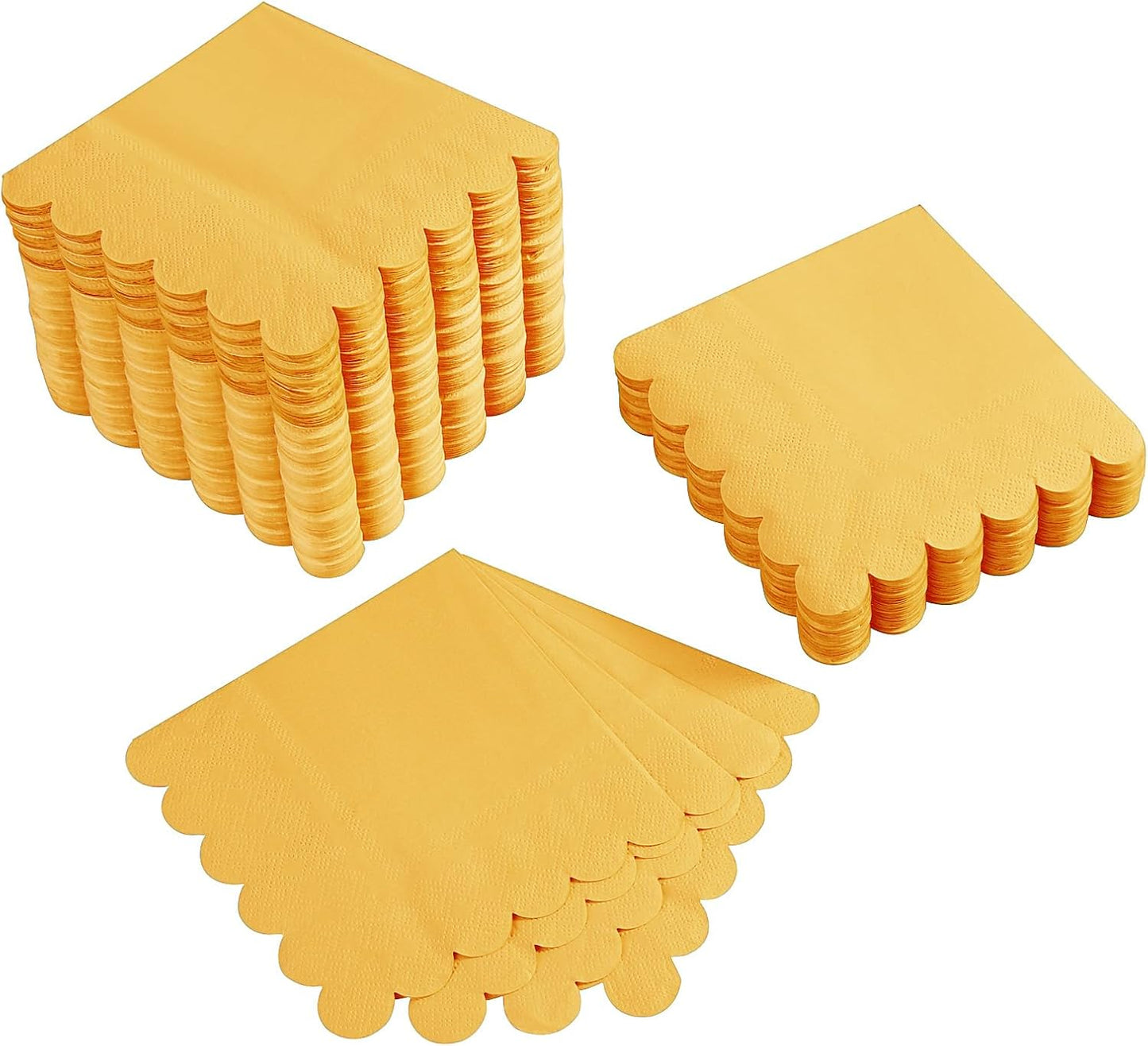 100 Pack Cocktail Napkin 2-Ply Scalloped Edged Dessert Napkins Folded 5 x 5 Inches Disposable Napkins for Dinner Wedding Birthday Party Bridal Anniversary Reception Event (Yellow)