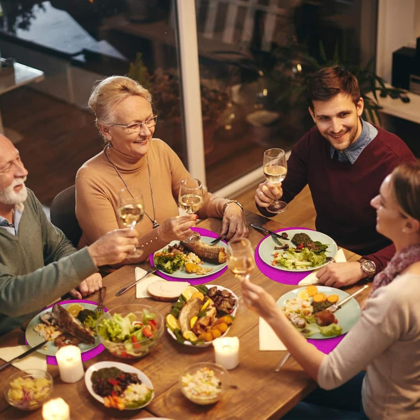 50 Pieces Hot Pink Glitter Paper Place Mats Sparkle 14'' Round Disposable Table Mats Hot Pink Doilies for Wedding Banquet Birthday Party Home Dining Table Decor