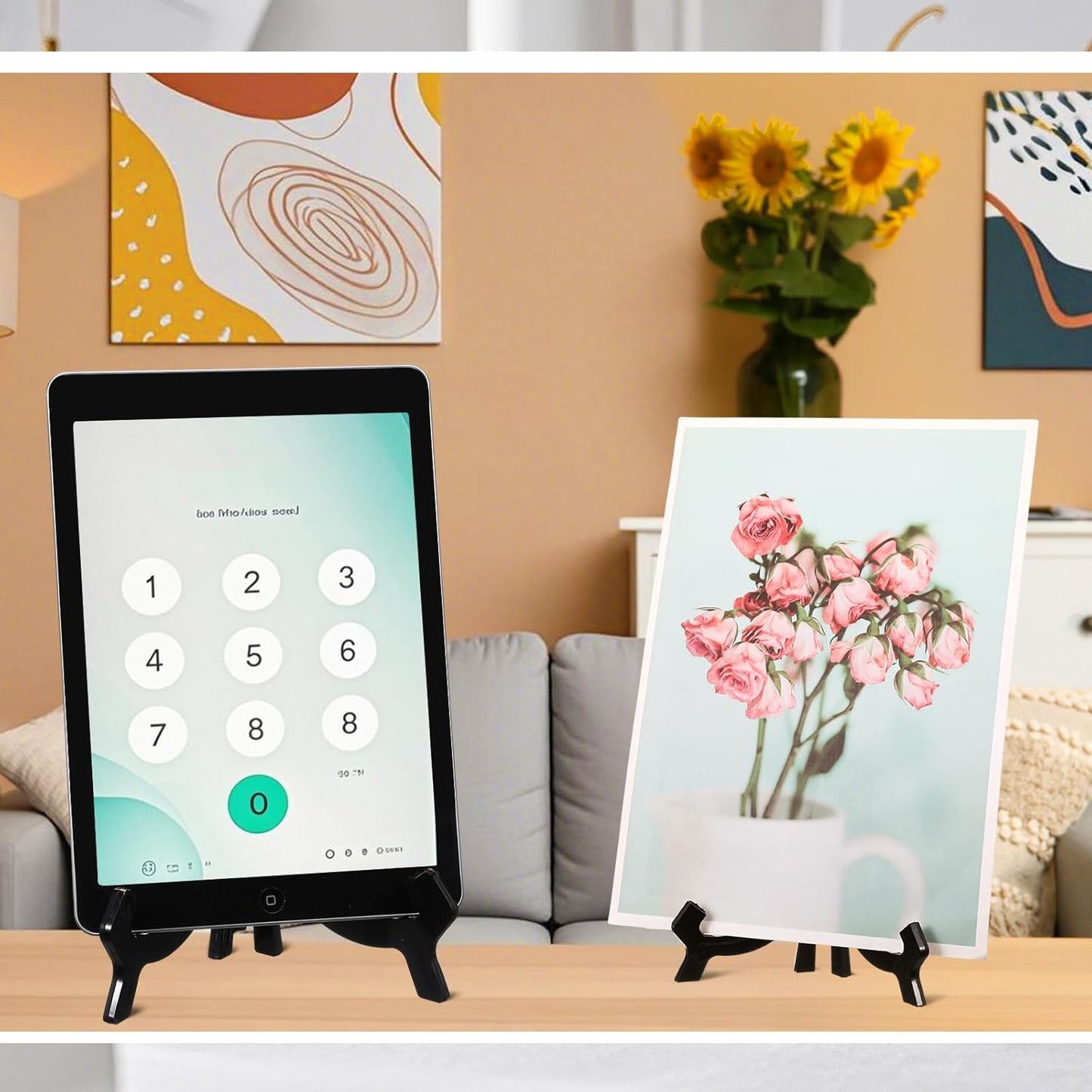 HESTYA 3 Pieces 4.5/7/9.8 Inch Black Acrylic Easels Display Stands Plate Stands Holders to Display Pictures or Other Items for Weddings, Birthdays, Home Decoration, Tables