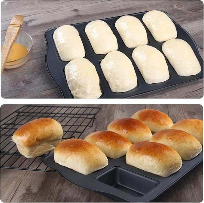 Beasea Mini Loaf Pan 8 Cavity, Nonstick Bakeware Square Bread Pan, Carbon Steel Mini Loaf Bread Pan Cake Pans for Baking Oven