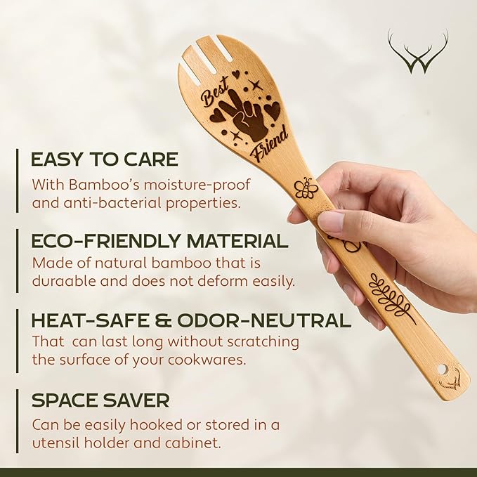 Wooden Spoons for Cooking - 6-Piece Wooden Utensil Set with Spatulas & Spoons, Heat-Resistant, Eco-Friendly Kitchen Utensils for Non-Stick Cookware (Best Friend)