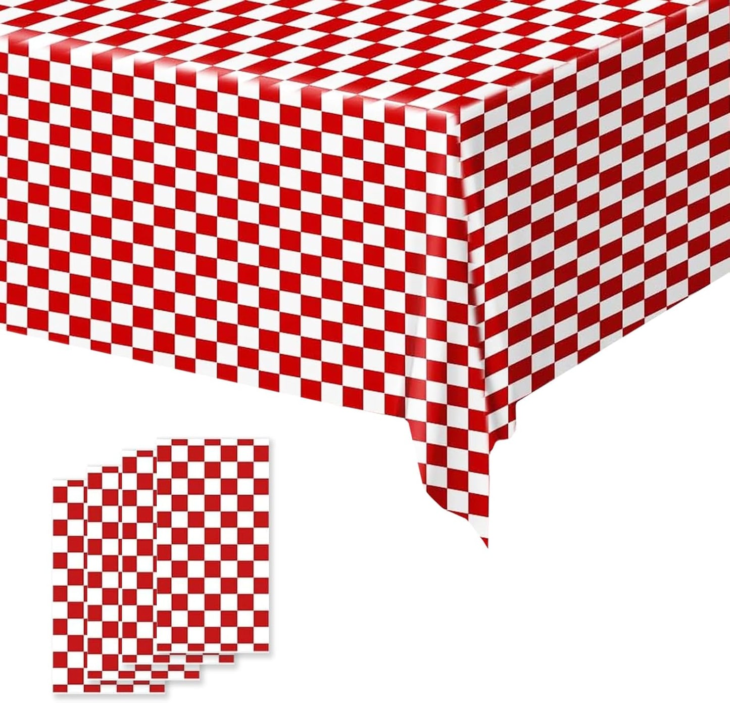 FUNTOOB Red and White Checkered Tablecloth 4 Pack Plaid Tablecloth Race Car Table Cloth for Race Car Birthday Party Decorations Racing Birthday Party Supplies, 54" X 72"
